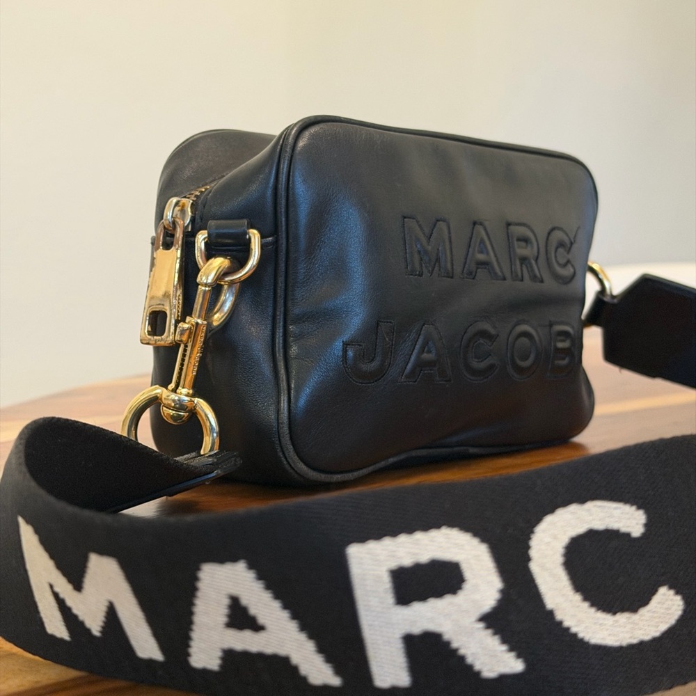 Marc Jacobs Black Leather Crossbody with Gold Accents
